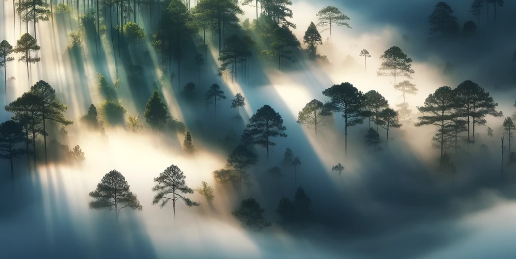 深い霧に包まれた森のイメージ