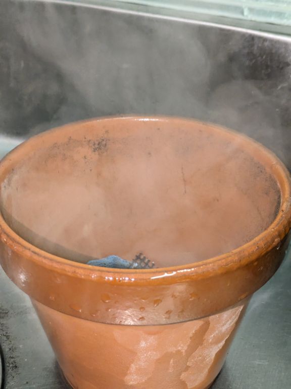 鉢の消毒　熱湯